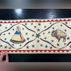 Native American Inspired Wall Paper Border Runner Roll- buffalo some wear VTG